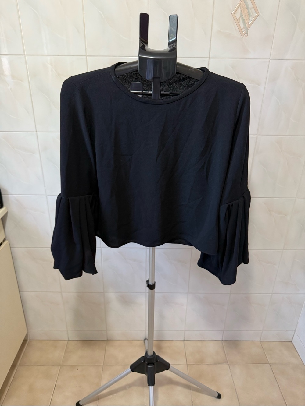 Zara Black Ruffle-Sleeve Cropped Blouse